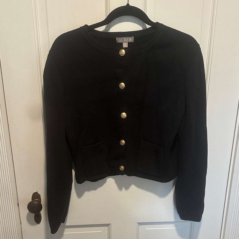 J. Crew Black Cardigan Sweater with Gold Buttons M